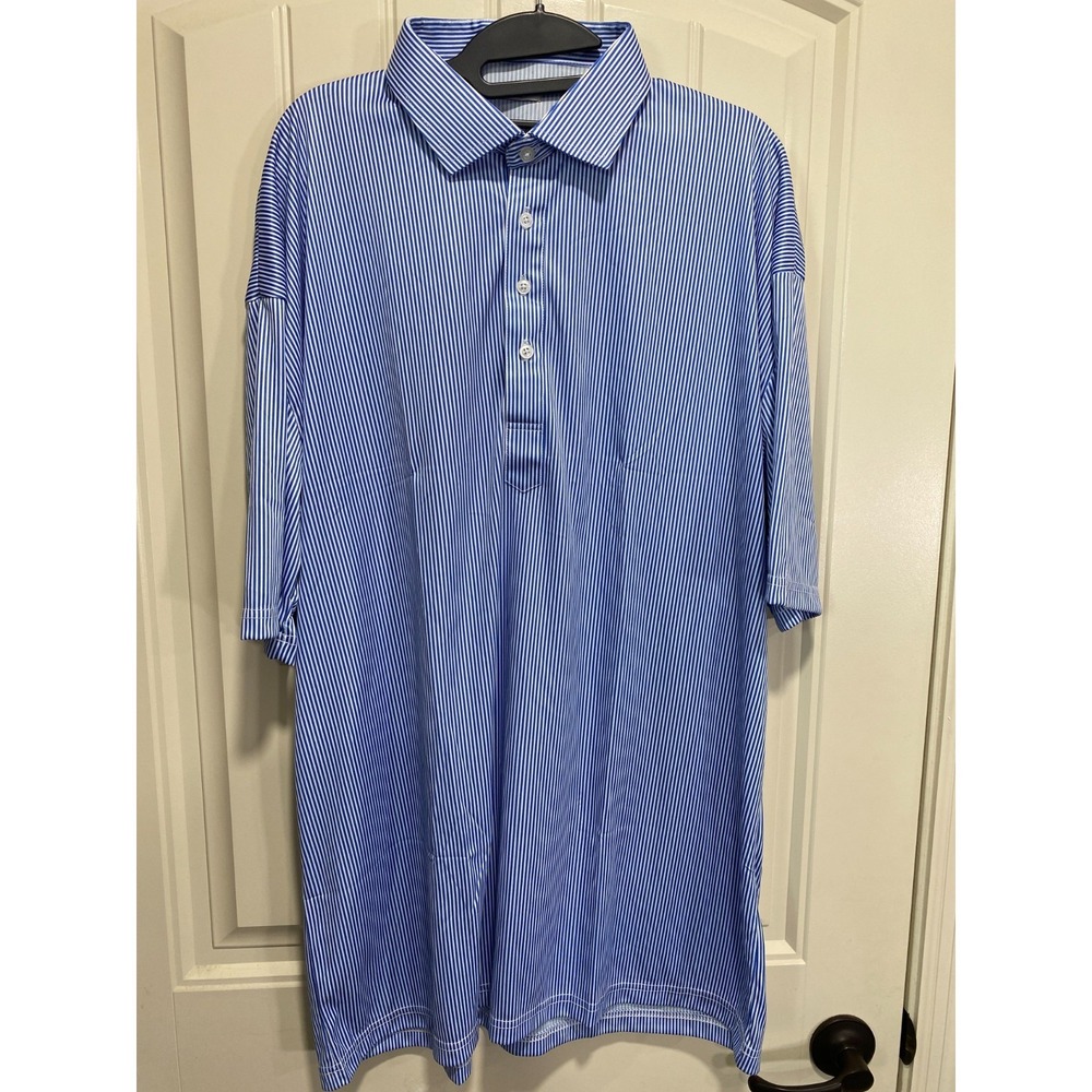 COLLARS & CO Men's 2XL Blue Striped Short Sleeve Relaxed Dress Polo Shirt